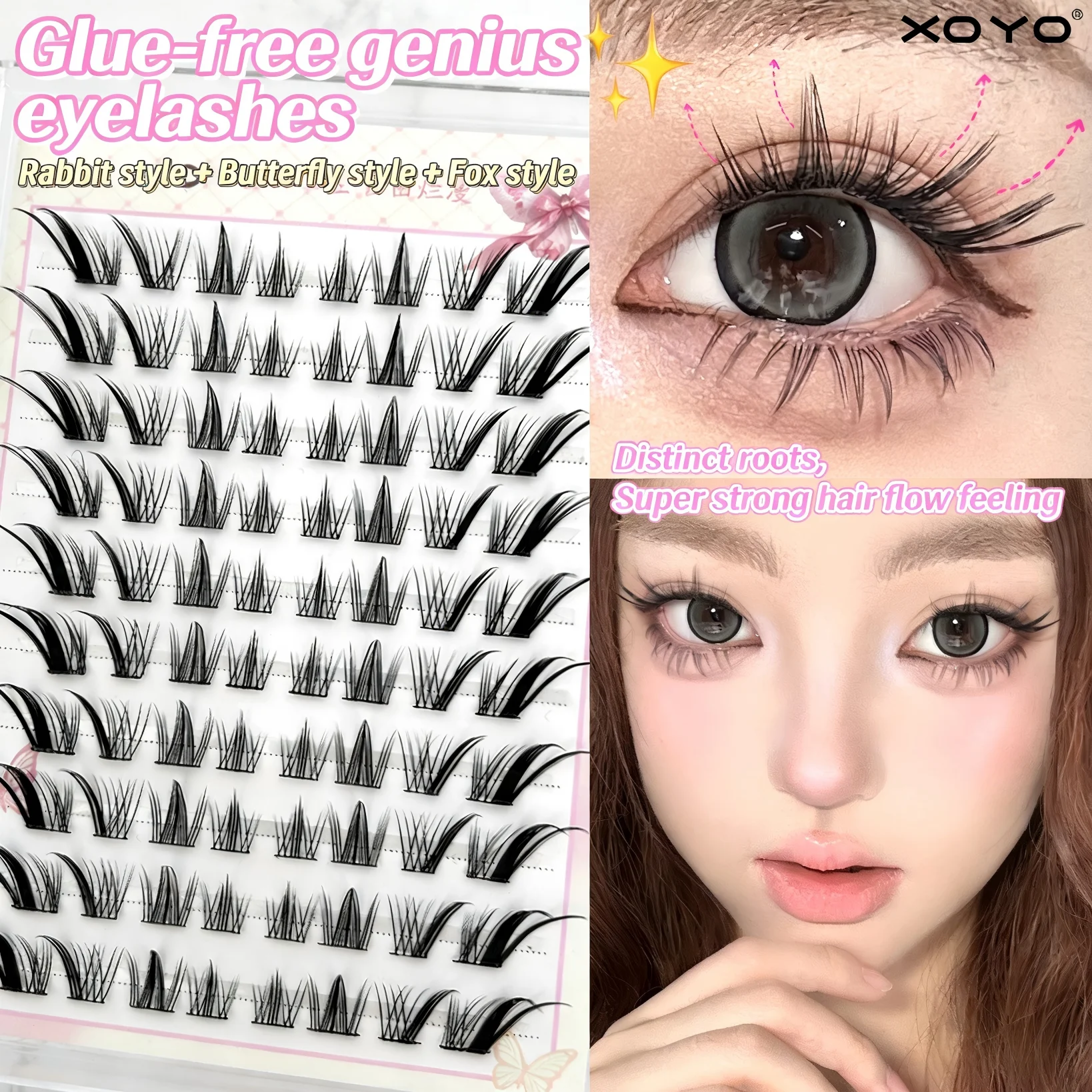 

XOYO Glue-Free Genius Upper False Lashes, 3-in-1 Animal Series (Bunny, Fox, Butterfly) for Natural Extension Look