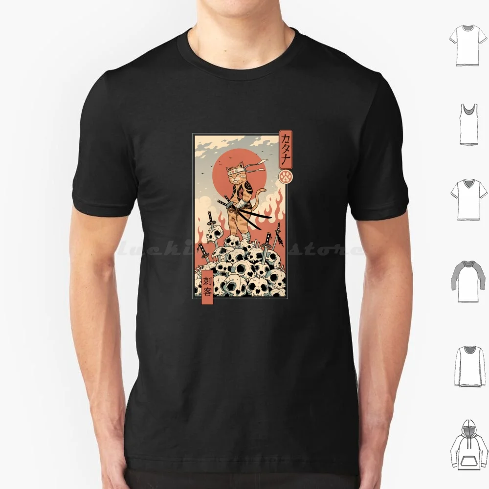 Catana Assassin T Shirt 6xl Cotton Cool Tee Catana Cat Cats Animal Animals Tattoos Assassin Japanese Japan Anime Retro Feline