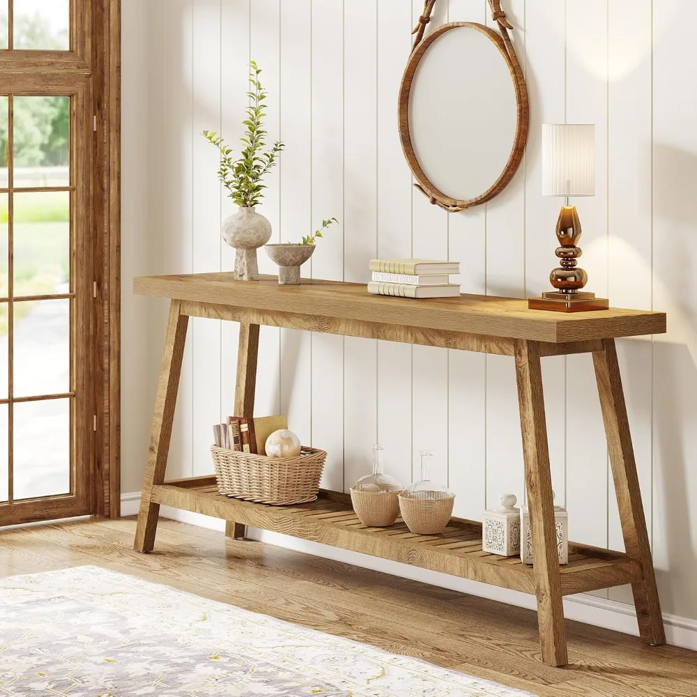 

Farmhouse Console Entryway Table: 70.9 Inches Extra Long Console Table for Entryway, 2-Tier Narrow Wood Foyer Sofa