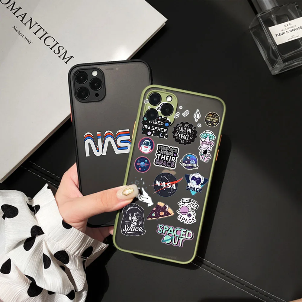 Phone Case For iPhone 15 Pro XS Max 14 7 8 6 6s Plus SE 11 12 13 Mini X XR NASA-USA Frosted Black Translucent Cover