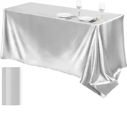 1PC Silver Satin Tablecloth Rectangle Silk Smooth Fabric Table Cloth for Christmas Dinner Wedding Party Banquet Table Decoration