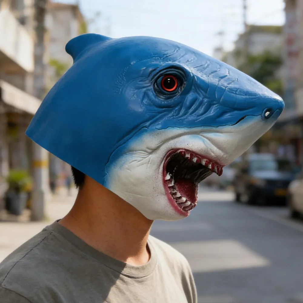 

Funny Shark Hood Mask Cosplay Marine Organisms Blue Shark Latex Masks Halloween Masquerade Carnival Dress Up Party Costume Props
