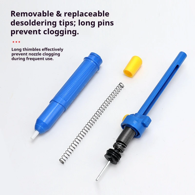 Um poderoso ferro de solda de tamanho grande, um ferro de solda manual para remover fio dental de solda e uma ferramenta para dessoldar