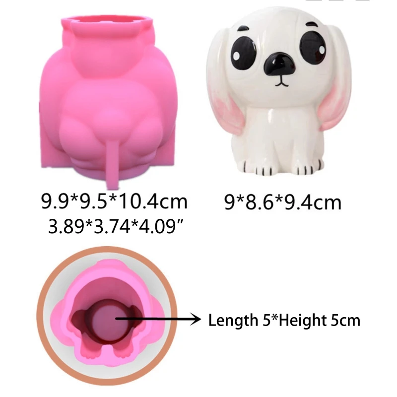 Big-eyed Hond 3D Bloempot Epoxyhars Schimmel Vetplanten Vaas Gips Kaars Beton Gips Siliconen Mal DIY Ambachten Schimmel N58F