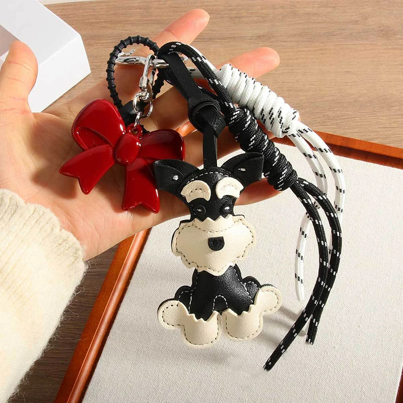 Cute PU Leather Schnauzer Keychain Cute Puppy Dog PU Leather Hanger Animal Car Keyring Bag Pendant Women image 4