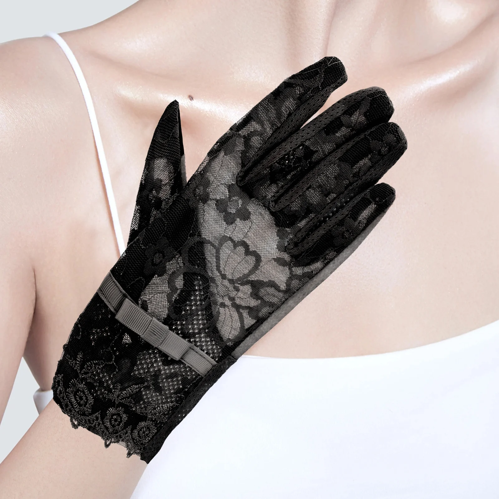 

1Pair Bridal Lace Gloves Wedding Short Tea Party Prom Women Elegant Trendy Hollowed Out Mesh Soft Comfortable Banquet
