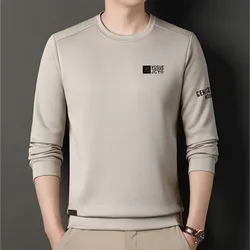 Camiseta de manga larga con estampado de letras para hombre, Jersey sólido de cuello redondo, sudaderas con capucha deportivas, Tops casuales sueltos de estilo inglés, Otoño e Invierno