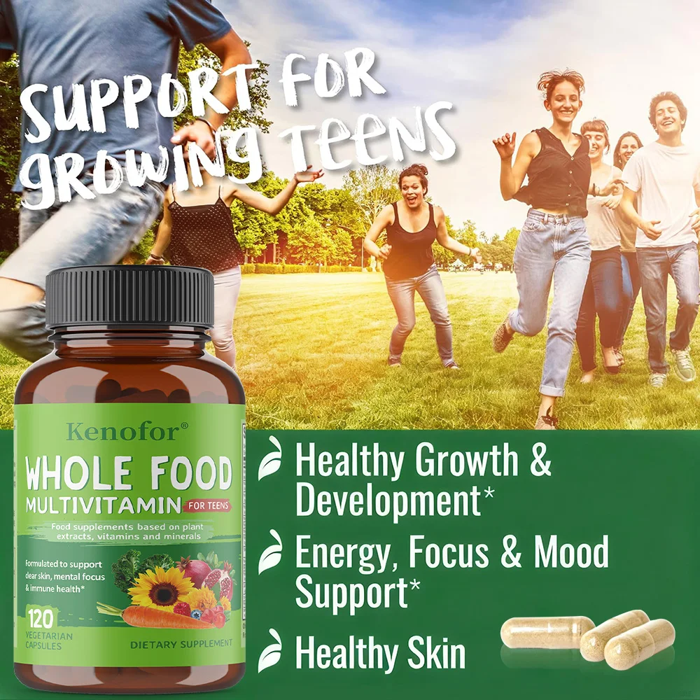 Comida integral Multivitamina para adolescentes para aumentar la energía, apoya la salud del cerebro, fortalece la inmunidad, promover la piel saludable, para niños y niñas