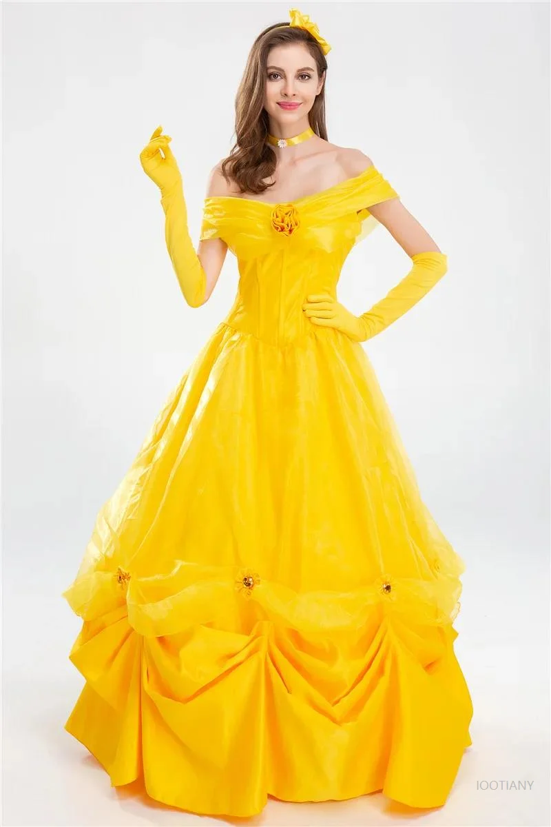 

Halloween Luxury Beauty Beast Princess Aesthetic Belle Costume Carnival Party Fairy Tale Anime Queen Cosplay Yellow Dress