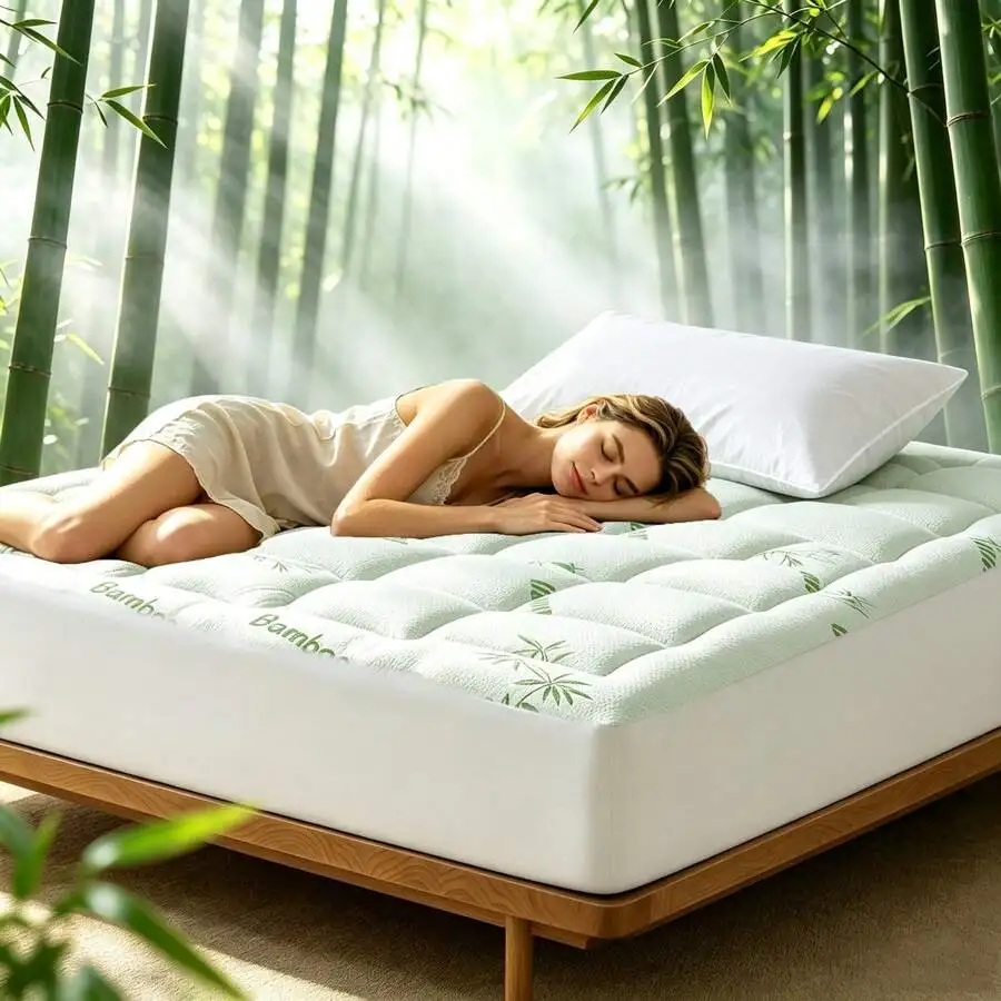 Bamboo Viscose Cooling Mattress Topper, Dark Gray|Green|Soft Quilted Comfort, Pillow Top Mattress Pad, Machine Washable, Deep Pocket Design