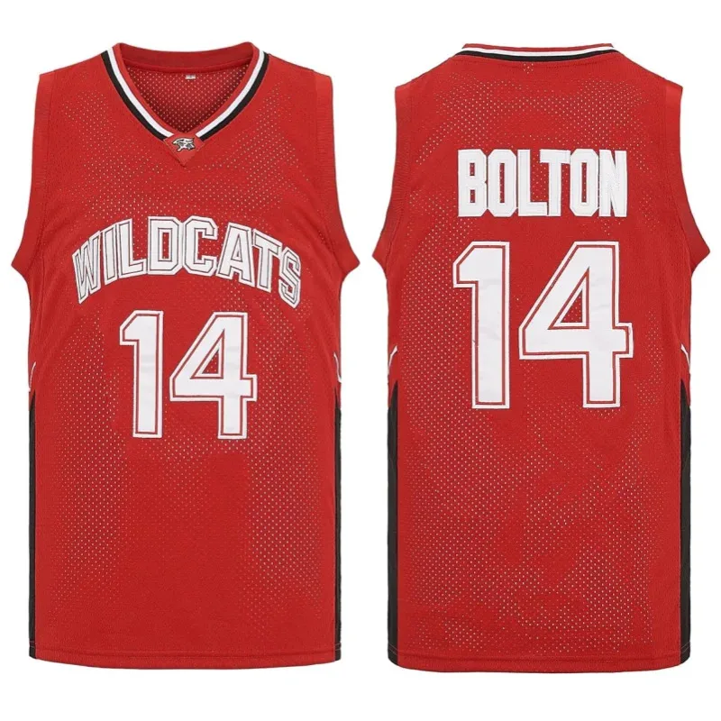 

Movie Wildcats High School #14 Troy Bolton Basketball Jersey Sports Shirt Cosplay Mens Sewing Jersey Shirts Red