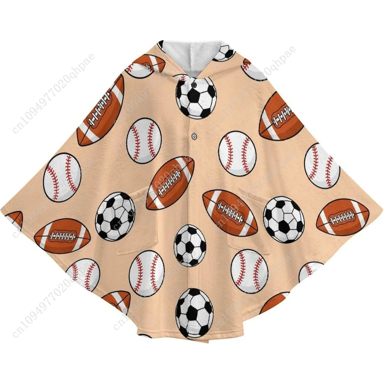 아늑한 플란넬 담요 스웨터, 스포츠 공 패턴의 포켓이 있는 오버사이즈 후드티, 어린이 및 청소년용