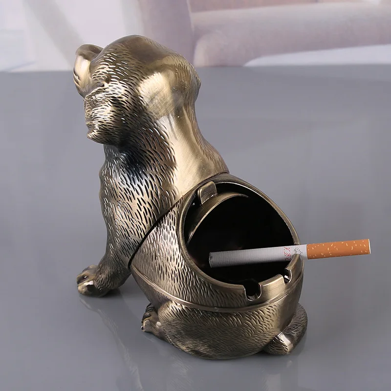 Cartoon Dog Bronze and Copper Metal Ashtray with Lids, Cigar Ashtray, Raw Smoking Accessories for Men's Gifts, AT067, AT065