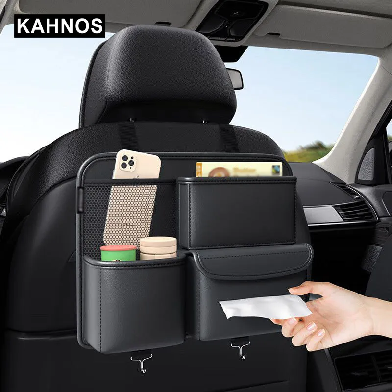 

Car Rear Seat Organizer Multifunction Car Seat Organizer with Tissue Box Organizer for Car PU Leather Car Interior Organizer