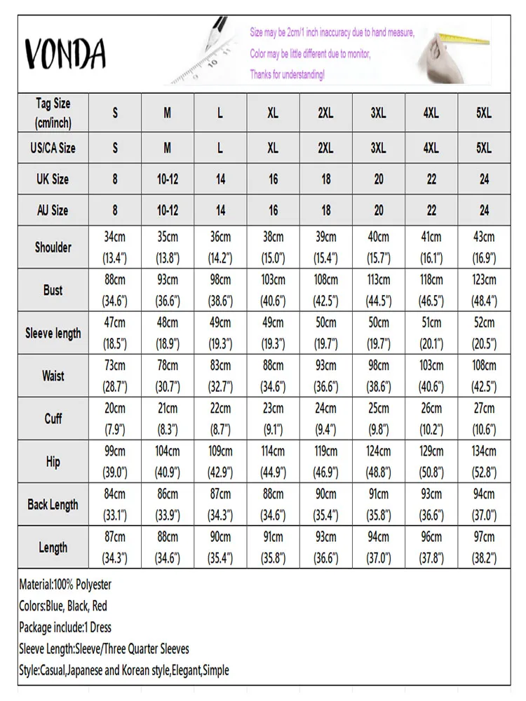 VONDA 보헤미안 짧은 드레스 여름 여성 3/4 퍼프 슬리브 캐주얼 격자 무늬 베스 티드 루즈 라펠 러플 스트리트 패치 워크 파티 로브