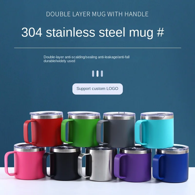 The product can be customized. Cross-border direct supply 12/14oz handle cup business office insulated coffee mug stainless