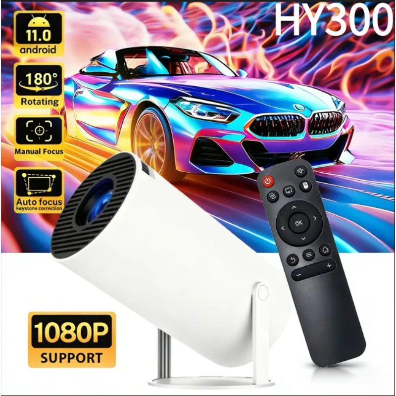

HY300 Smart Mini Projector Wireless Bluetooth Android11.0Support1080P 4kDual Wireless Bluetooth5.4Indoor portable projector