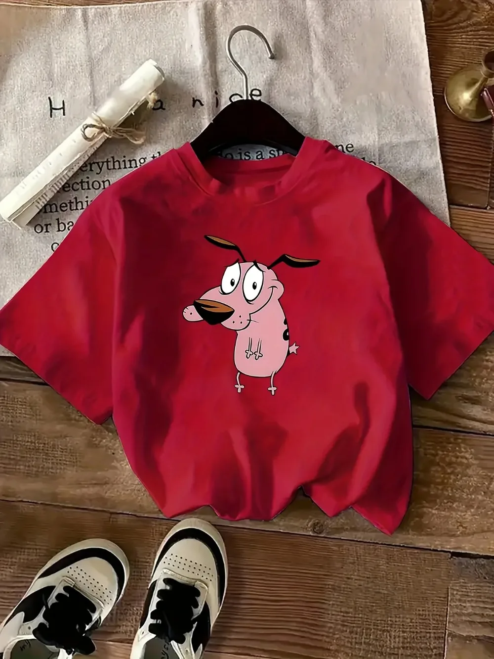Damen-T-Shirt „Brave and Cowardly Dog“ mit kreativem Druckmuster, Sommer-Damen-T-Shirt mit Rundhalsausschnitt und kurzen Ärmeln, Freizeit-T-Shirt-Kleidung – Detail 11