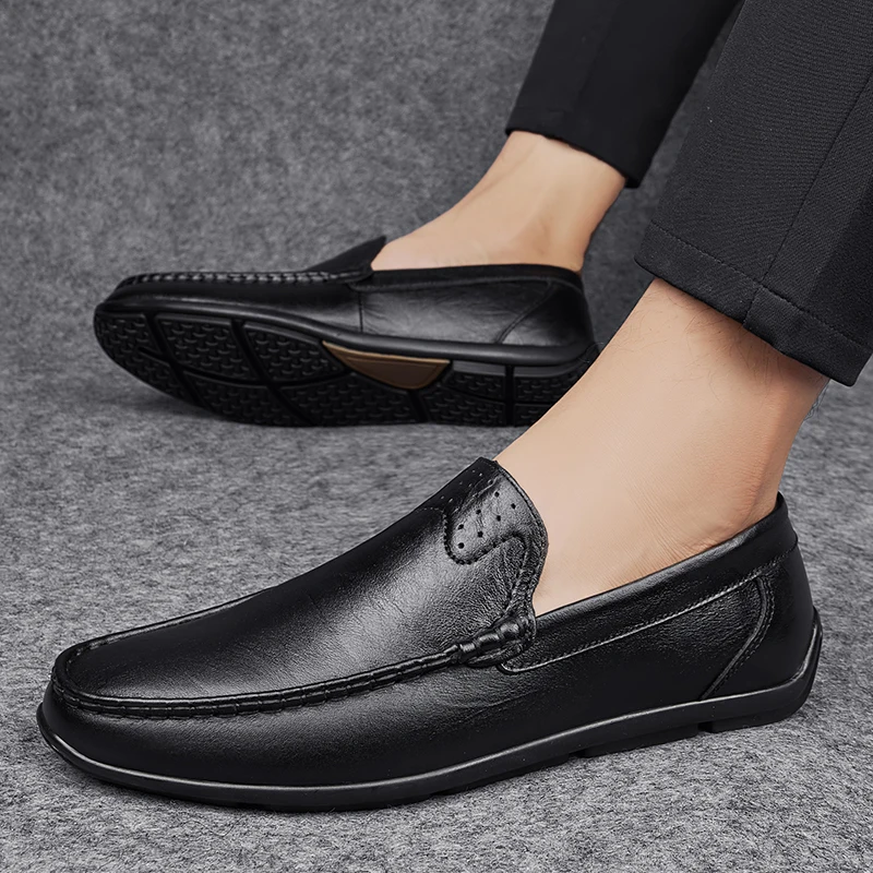 Classic Brand Men's Genuine Leather Casual Shoes Soft Sole Comfortable Flat Bottom Loafers High-quality Business Shoes for Men‘s - Image 4