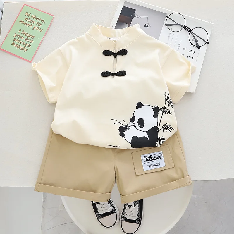 Baby Boys Clothes Sets Baby Summer Casual Panda Print T-shirts + Shorts Suits Outfits Children Boys Cartoon Clothing Sets