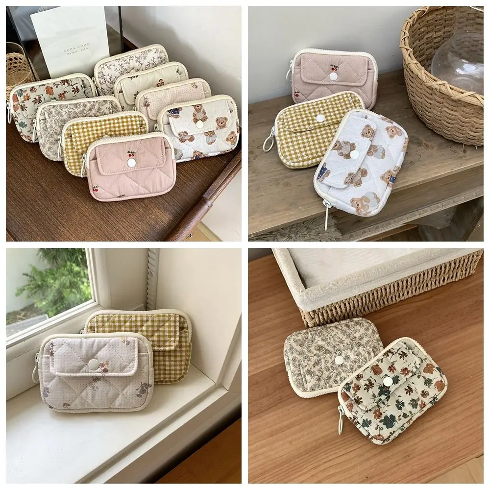 Stripe Floral Coin Purse Flower Korean Style Small Makeup Lipstick Bag Jewelry Packing Bag Money Bag Mini Canvas Storage Bag