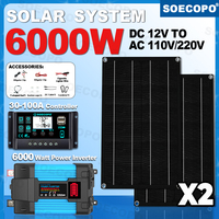 SOECOPO 6000W Portable for Home Camping Car Solar System Kit 2x600W 12V Solar Panels, Inverter (Dual USB), 100A Controller