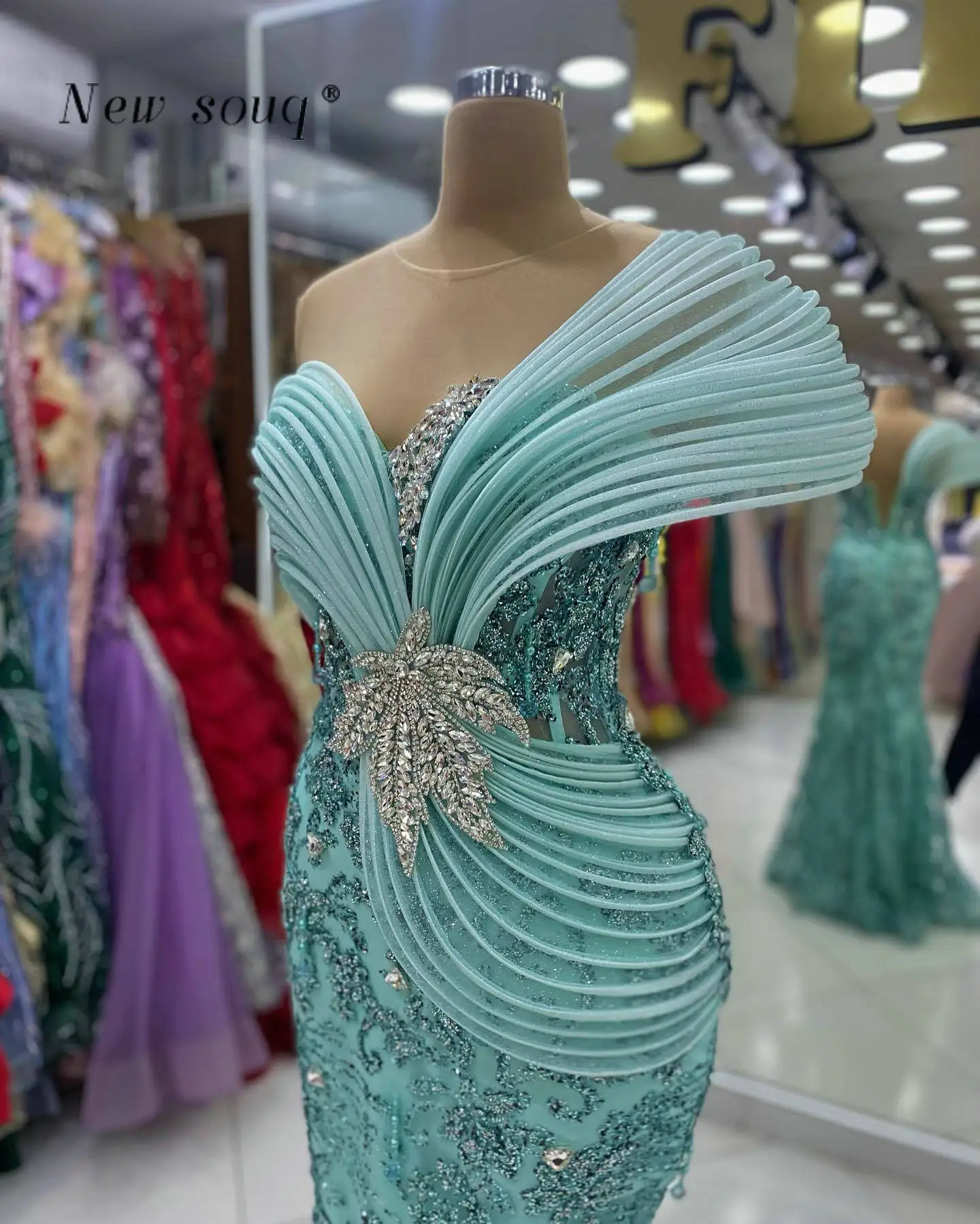 Vestidos Sereia com Cristais, Vestidos Compridos Sem Mangas, Ocasiões Formais, Festa de Casamento e Eventos, Verde Menta, Moda Moderna