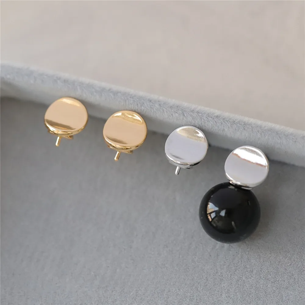 

Copper-plated Real Gold Simple Concave Disc Empty Holder Sticky Bead Stud Earrings DIY Handmade Charm Accessories