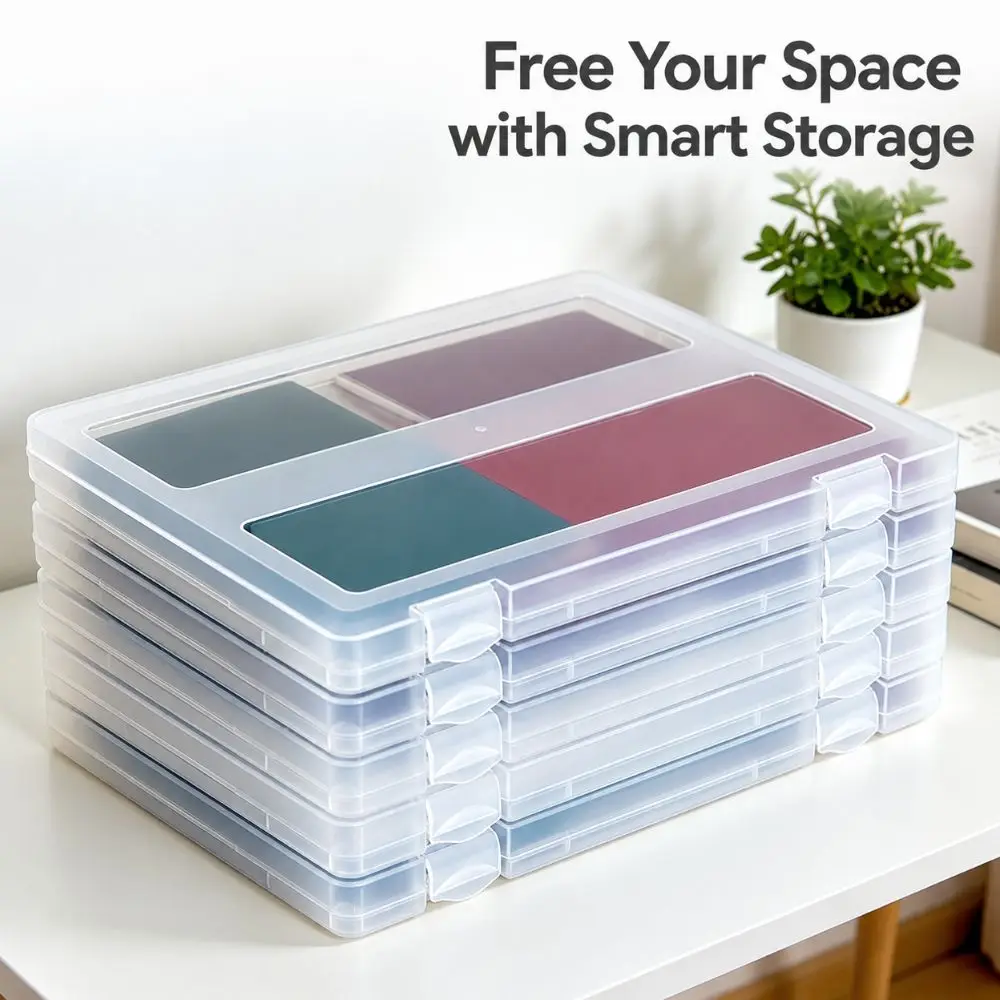 New Transparent File Box Plastic Buckle Document Storage Box Snap Closure Portable Document Case Home Office