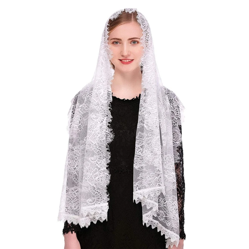 X7YC Lace Mantilla Veil Soft and Comfortable 2 Colors Black and White Spanish Rose Lace Veil Head Covering Wraps