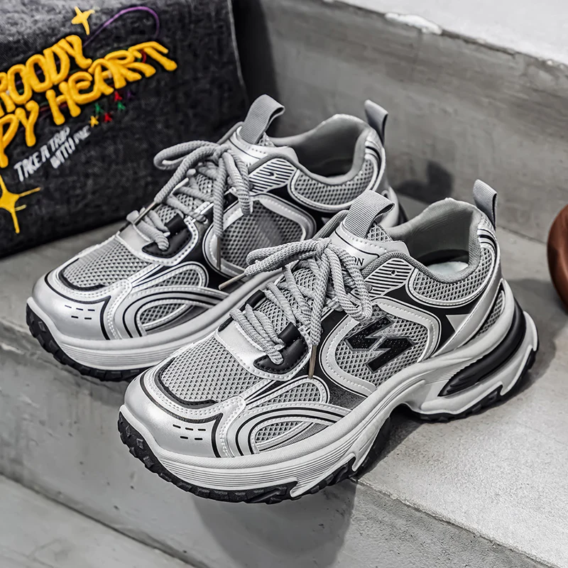 2026 Luxury Designer Men's Sneakers Retro Silver-white Platform Shoes Mesh Breathable Versatile Casual Shoes Zapatillas Hombre