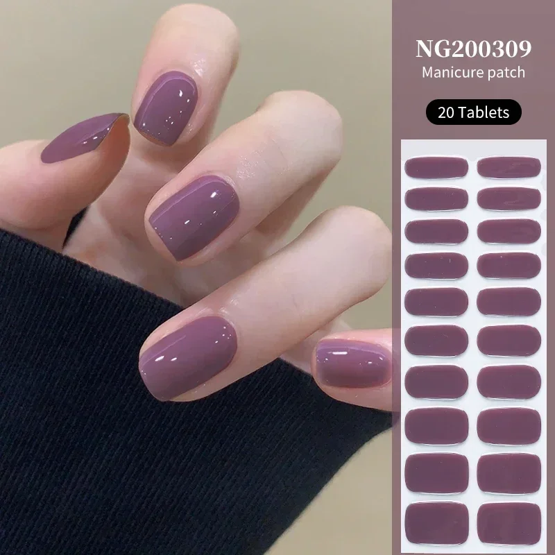 Pegatinas de uñas de Gel semicurado UV, tiras de Color neón puro, envolturas de esmalte de uñas impermeables, pegatinas de decoración de manicura completas, 20 puntas