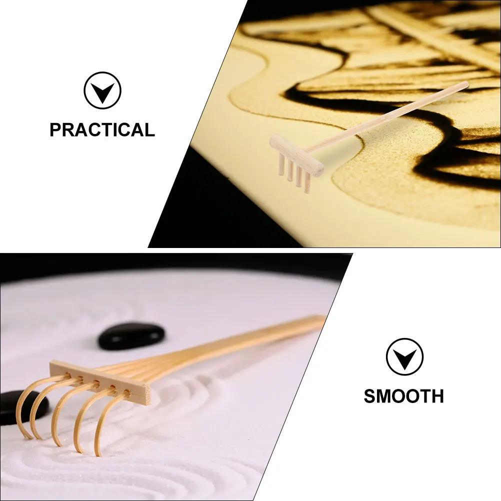 1セット竹製ミニレーキ、砂場庭園禅砂レーキプッシュツール、小型レーキセット、装飾砂場アクセサリー