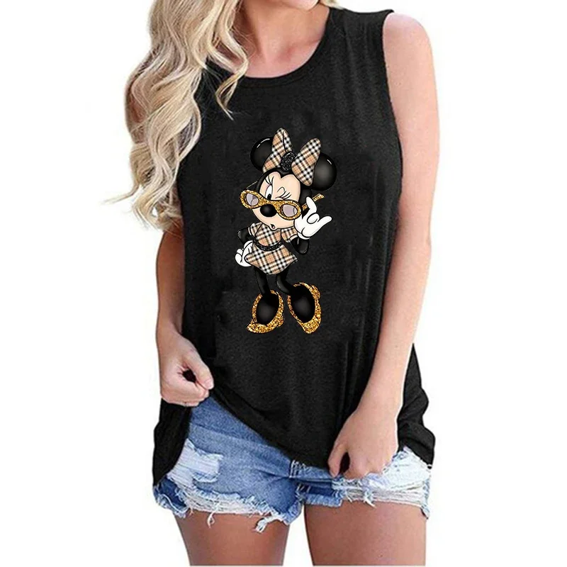 Y2k Tank Top Women T Shirt Minnie Mickey Mouse Printed T-Shirt Women\'s Clothing Kawaii Disney Print Vest T Shirt Fashion T-shirt