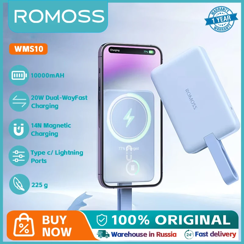 ROMOSS Power Bank 10000 mAh 15W Magsafe Powerbank 20W Wired Spare Battery Charger For xiaomi 14 Xiaomi 13 iphone 15 Cellphones