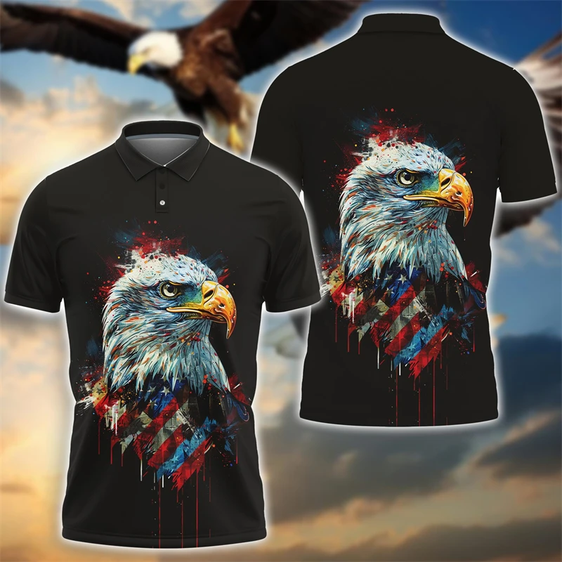 American Flag 3D Printed 3D Printed Fashion US Eagle Short Sleeve America Polo Shirts For Men Clothes USA Animal Male Tee Tops