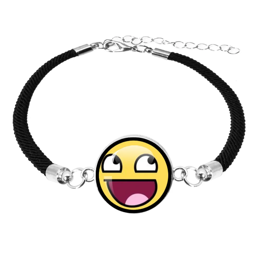 Epic Face Funny Epic Face Meme Creative Smile Face Patten Glass Dome Cabochon Black Rope Bracelet Charm Jewelry Gift For Friends