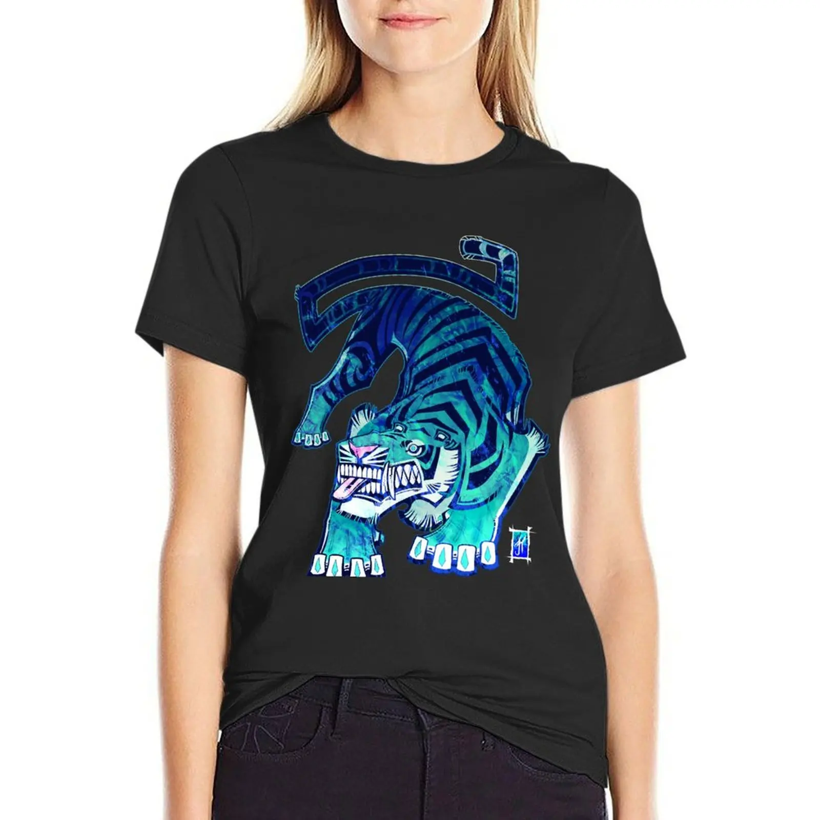 Twisted Boxy Tiger - Blue T-Shirt anime clothes quick-drying tops Womens clothing