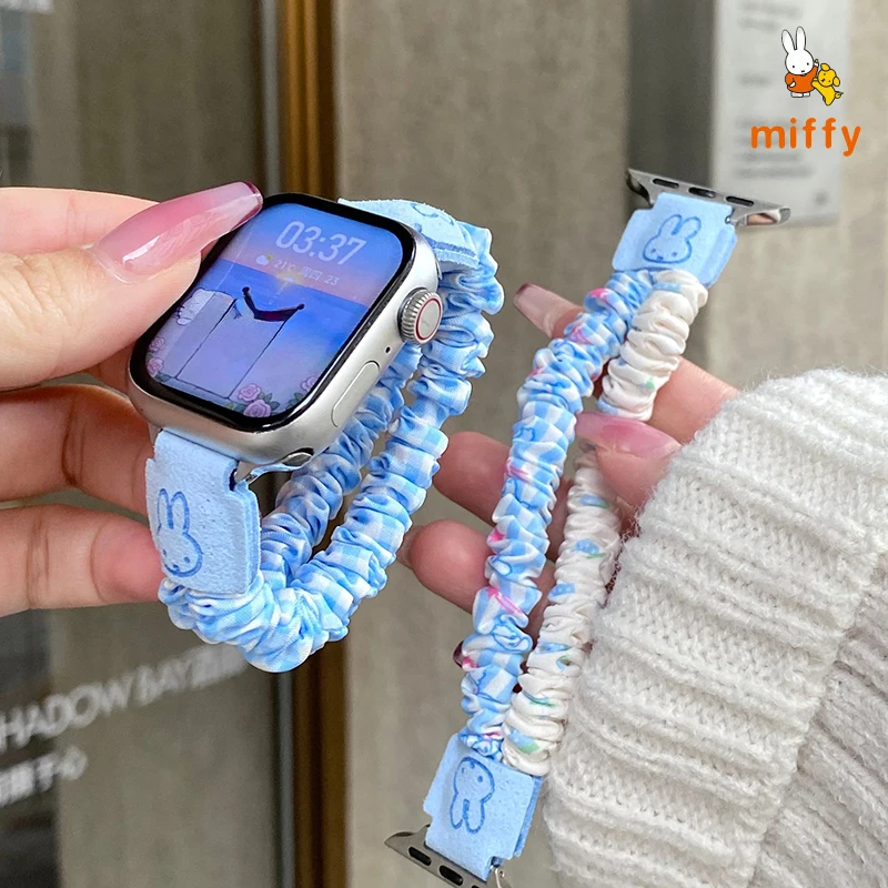 

Kawaii Miffy Watch Band Suitable for Iwatch Ultra 11 9 Creative Elasticity Hair Loop Watch Band Anime Accessories Perfect Gifts