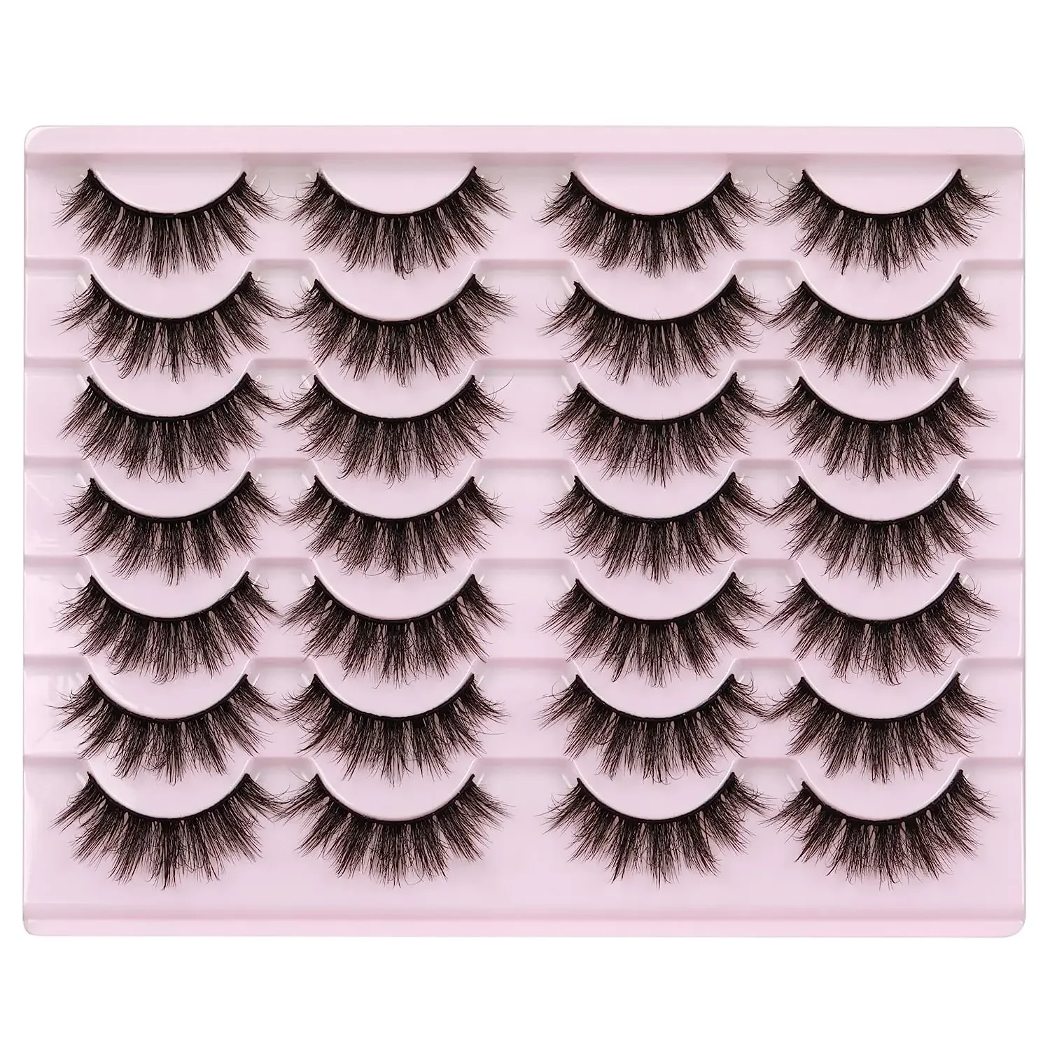 Lot de 14 paires de faux cils en vison naturel, volume 3D, 14mm