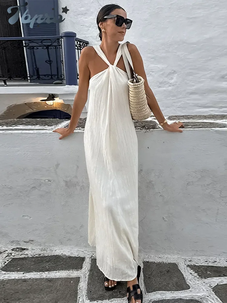 

Sexy Halter Off Shoulder Maxi Dress Women Fashion Backless Loose Dresses 2024 Spring Ladies Casual Street Holiday Vestidos