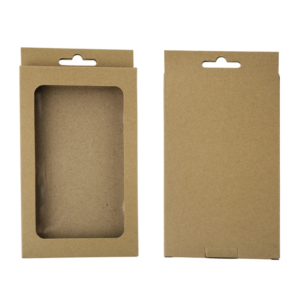 Transparent Window Box Carton Kraft Paper Jewelry Data Cable Display Box Phone Case Packaging Box 50Pcs/lot