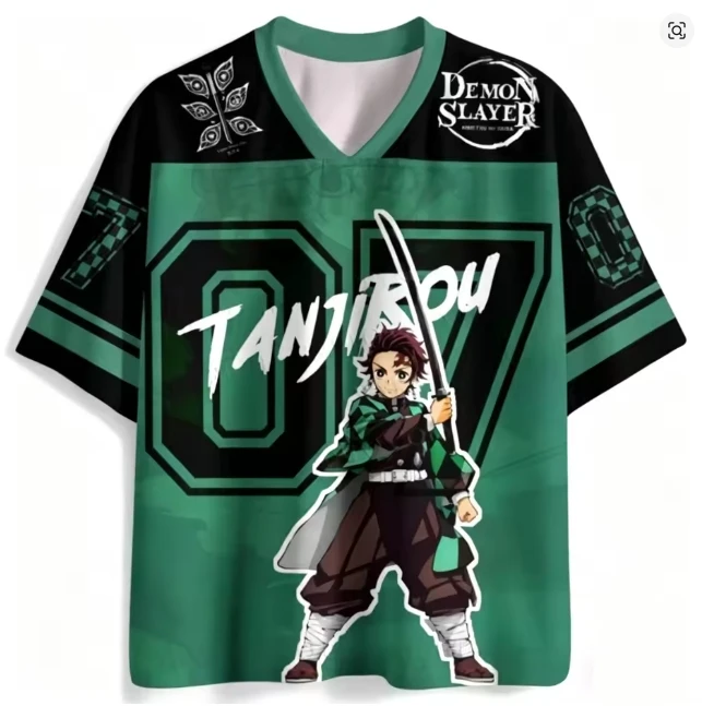 Demon Slayer Blade Charcoal Jiro Green Black Contrast Mesh Shirt Red Round Sunset Background Anime Trendy Wear Casual T-shirt