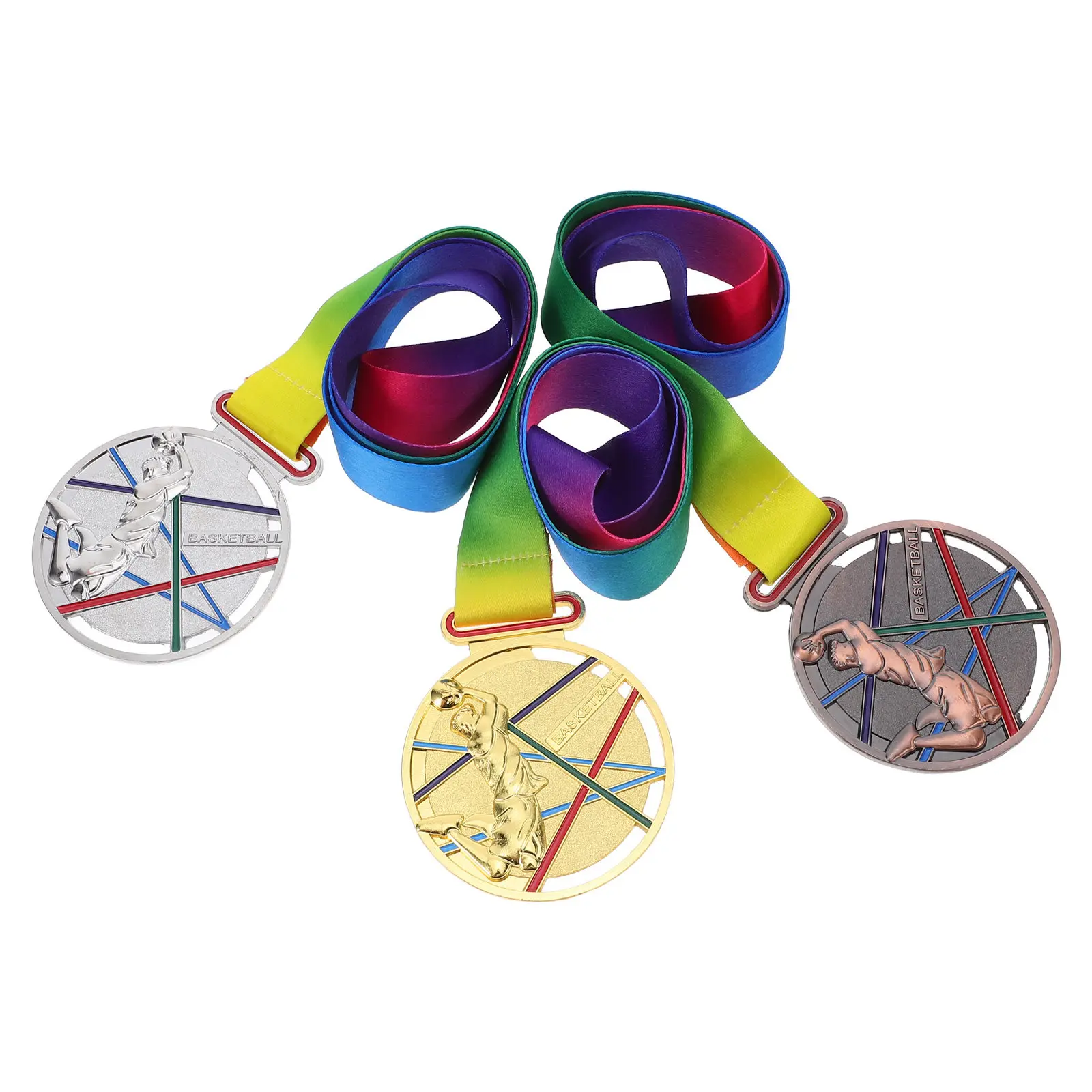 

3Pcs Basketball Award Medals for Zinc Alloy Sports Medals Gold Silver Bronze Engraved Theme Medal Set with Neck Ribbon
