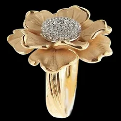 2023 New European and American Luxury Yellow Flower Romantic Promise Ring Women's Zircon Flower Wedding Ring Engagement Ring