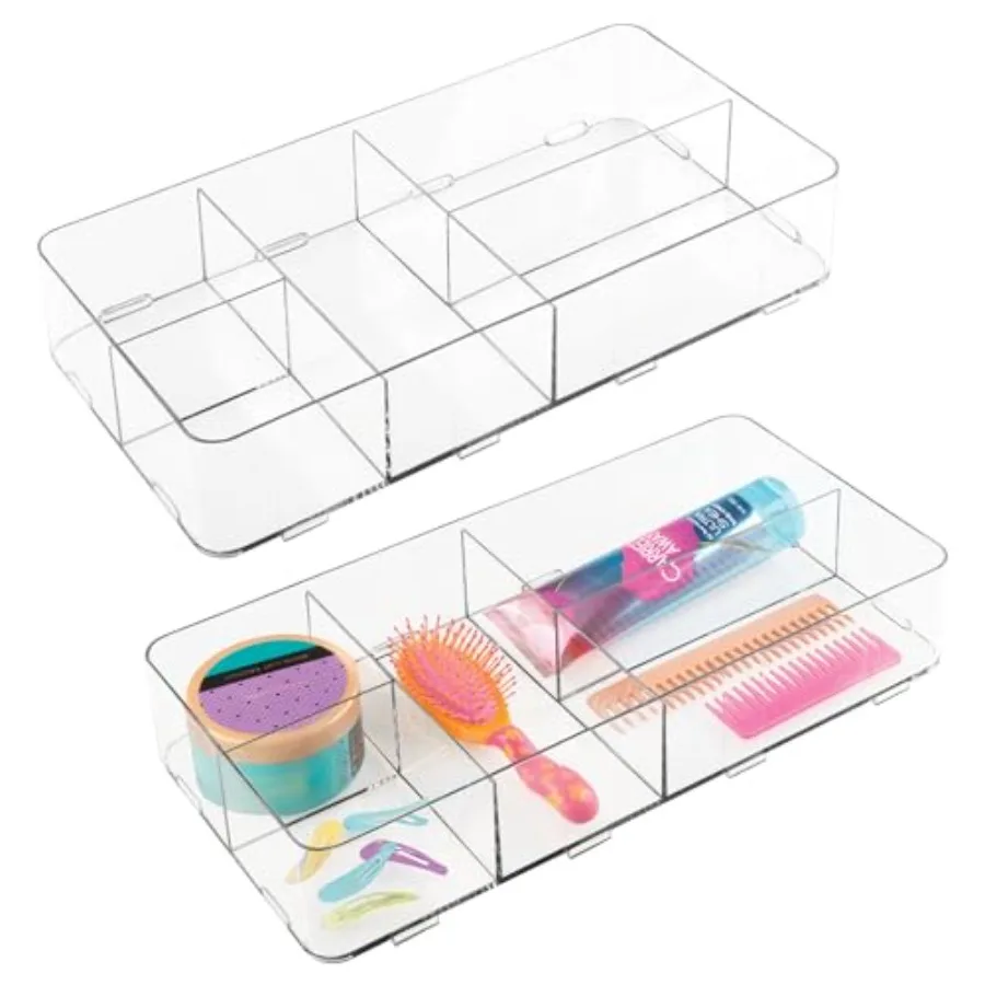 

Interlocking 5-Section Drawer Organizer for Kitchen Bathroom or Desk Set of 2 Clear