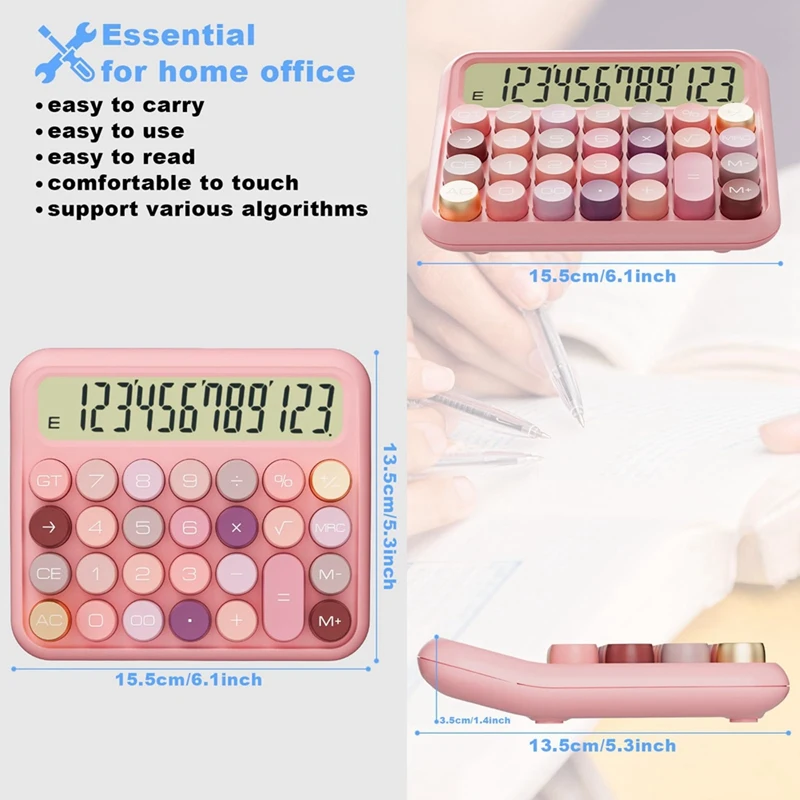 12 dígitos calculadora mecânica com 5 polegadas tela lcd, botões grandes, calculadora de mesa, bonito para escritório e uso doméstico