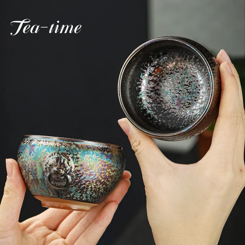 1pc Multicolor Peacock Glaze Tea Cup Business Gifts Ceramic Tea Bowl Pottery Ceramic Bowls Handmade Teacups Jianzhan Supplies