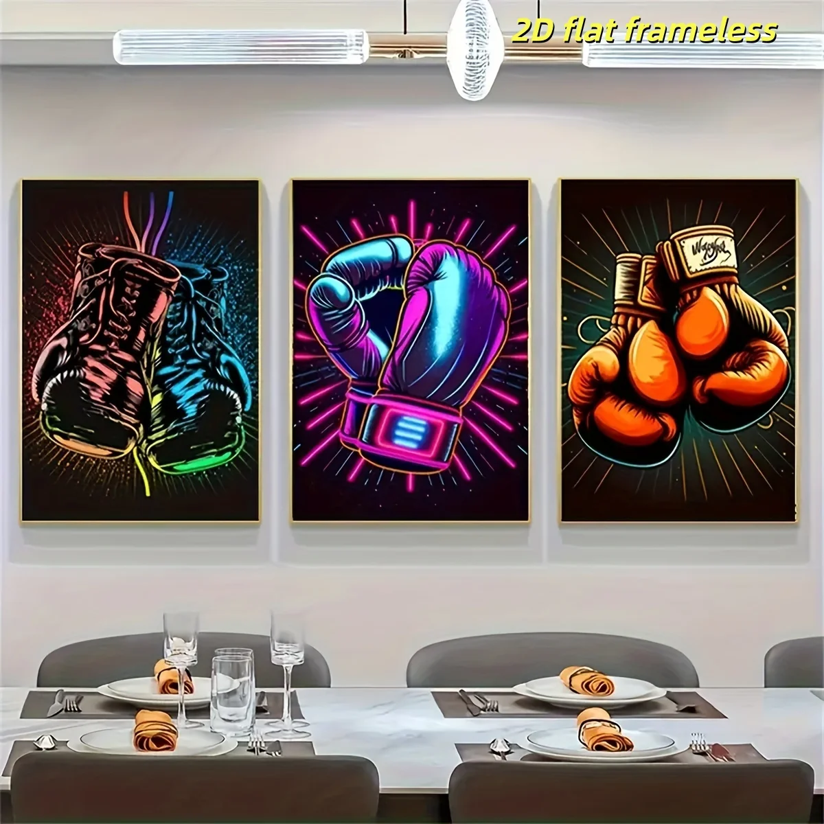 3 pieces of neon boxing gloves canvas art posters, suitable for living rooms, bedrooms, home offices - sports gyms and bars - ae