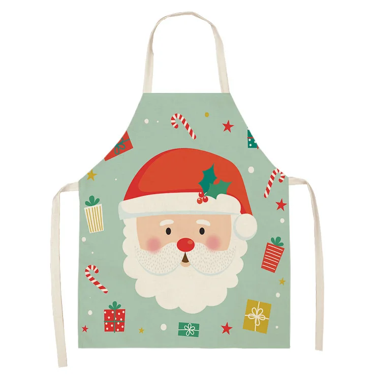 New Year Christmas Ornament Santa Claus  Apron Cotton Linen Women\'s Kitchen  Baking Accessories Home Decor